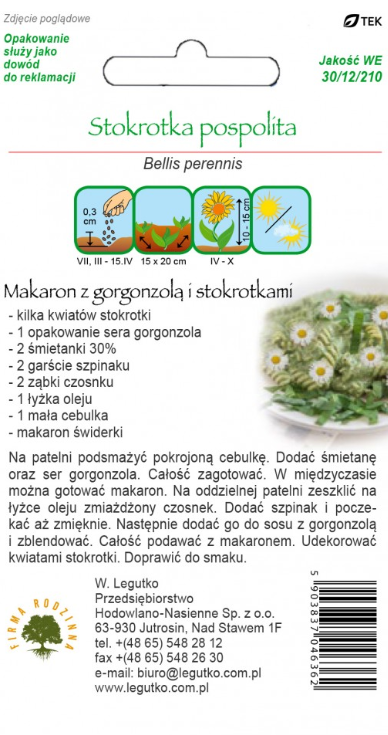 Nasiona Kwiaty jadalne, Stokrotka pospolita, 0,2g