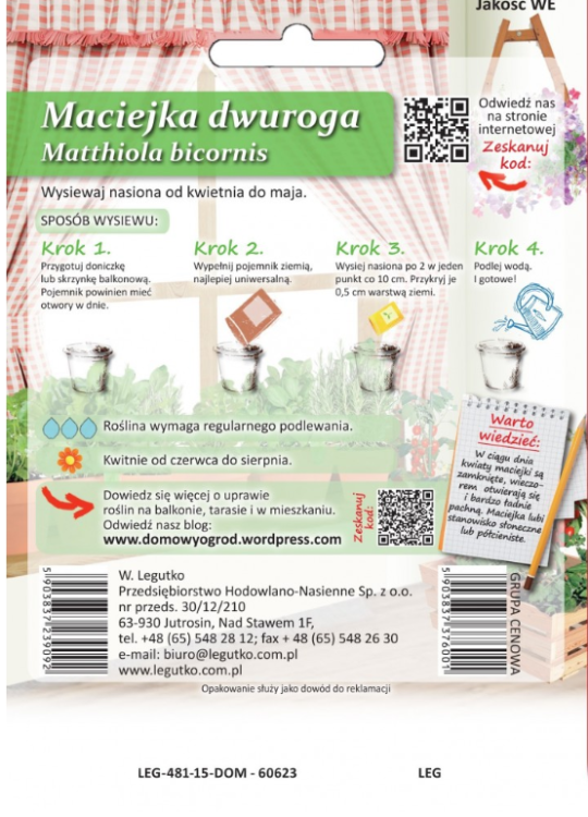 Nasiona Maciejka dwuroga różowolawendowa, 2g