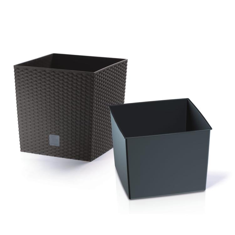 Doniczka kwadratowa, rattanowa RATO Low DRTS200L z wkładem