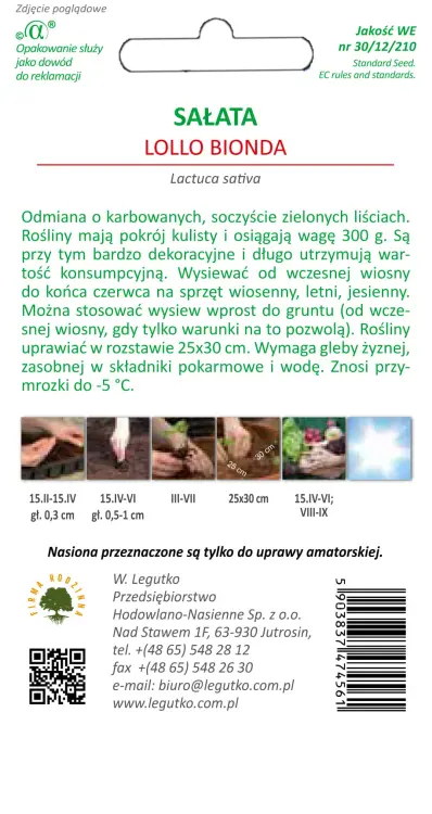 Sałata Lollo Bionda, zielona, fryzowana 1g