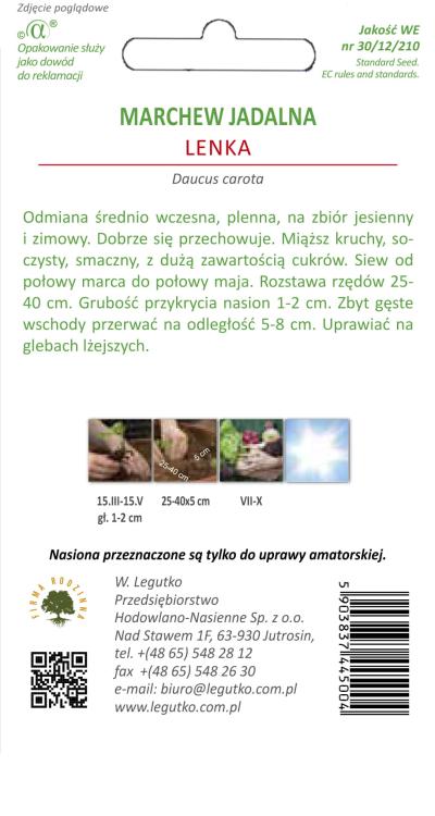 Nasiona Marchew jadalna Lenka, śr. Wczesna, 5g
