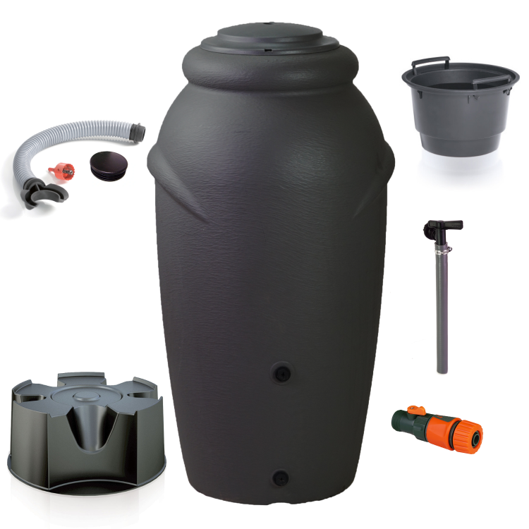Zbiornik na deszczówkę AQUACAN 210 l antracytowy - z przyłączami i podstawą