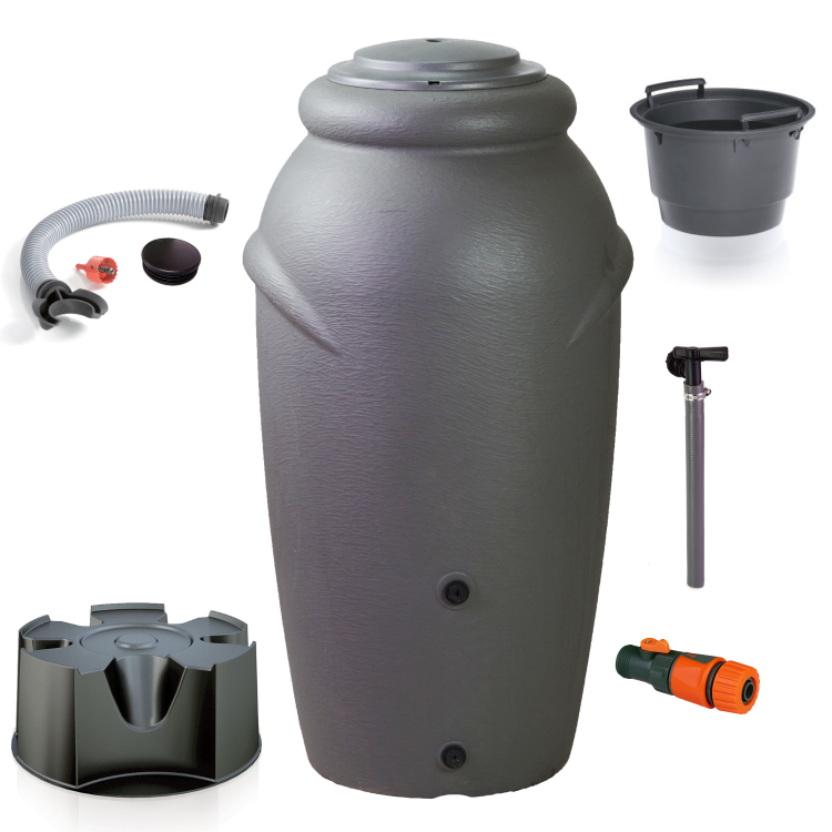 Zbiornik na deszczówkę AQUACAN 210 l szary - z przyłączami i podstawą