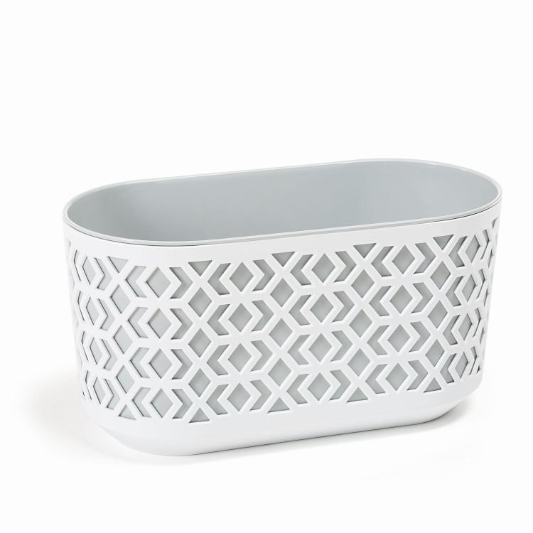 Doniczka podłużna AZTEK z wkładem 400 biała szary wkład