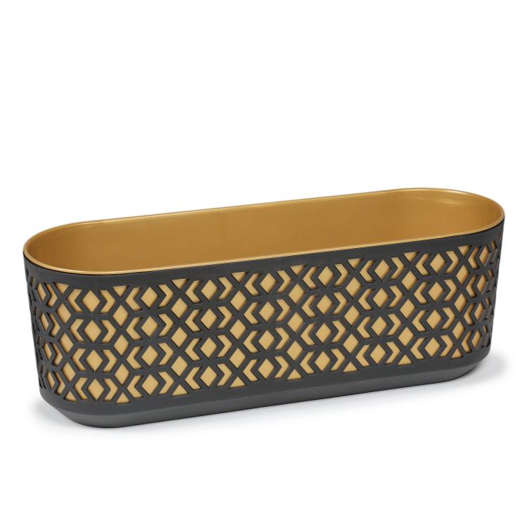 Doniczka podłużna AZTEK 600 czarna ze złotym wkładem