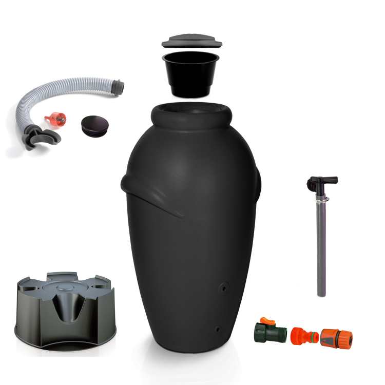 Zbiornik na deszczówkę KOMPLET AQUACAN 360 l + przyłącza, podstawa antracyt