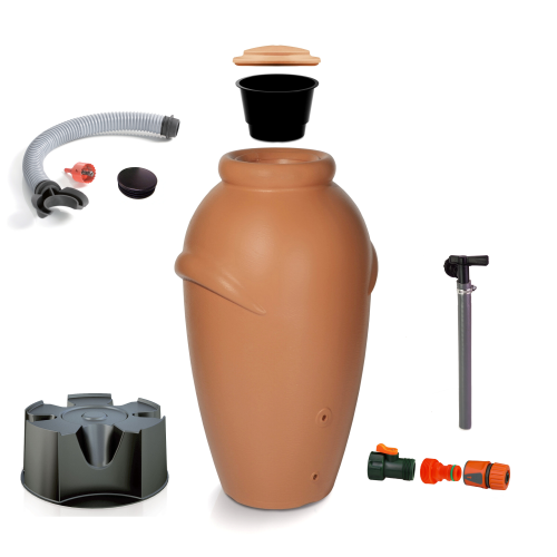 Zbiornik na deszczówkę KOMPLET AQUACAN 360 l + przyłącza, podstawa TERAKOTA
