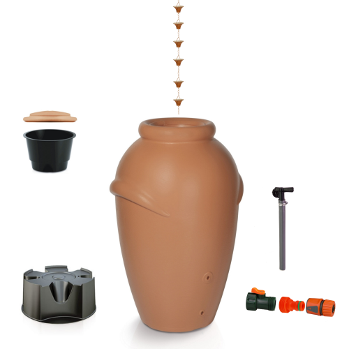 Zbiornik na deszczówkę AQUACAN 360 l  terrakota z podstawą i łańcuchem rynnowym