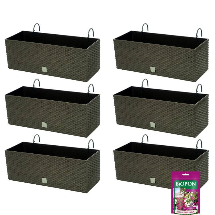 Zestaw doniczek balkonowych rattanowych DRTC500 z uchwytem + nawóz