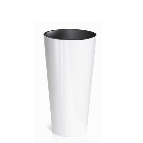 Doniczka biała z połyskiem Tubus Slim Shine DTUS250S – widok z przodu, doniczka wysoka, ujęcie studyjne