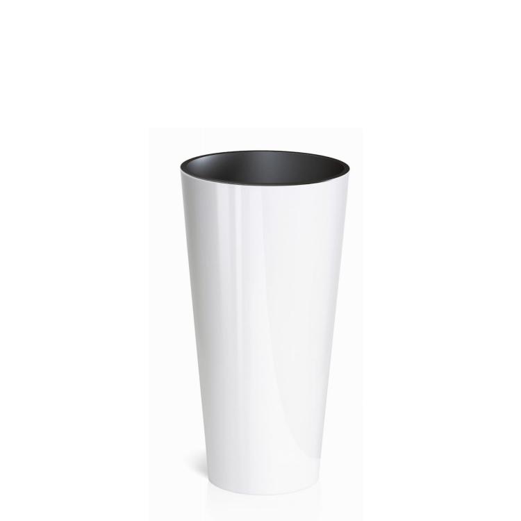 Doniczka biała połysk Tubus Slim Shine DTUS200S, widok z przodu – wysokość 38 cm, średnica 20 cm