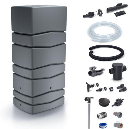 Zbiornik na wodę deszczową TOWER IDTC650 z przyłączami Smooth gray