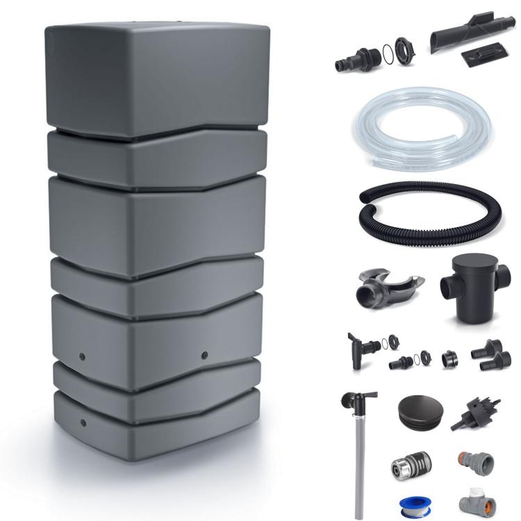 Zbiornik na wodę deszczową TOWER IDTC650 z przyłączami Smooth gray