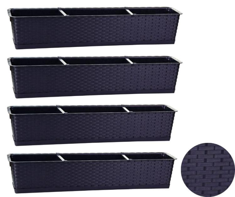 Doniczka balkonowa Ratolla z podstawką ISR800P, zestaw 4 sztuki