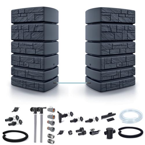 Zbiornik na wodę deszczową 1000 litrów TOWER STONE IDTST1000 + przyłącza antracyt