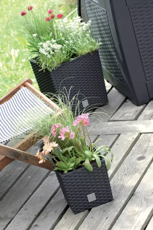 Doniczka kwadratowa, rattanowa RATO Low DRTS265L z wkładem