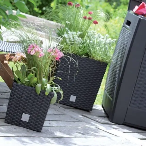 Doniczka kwadratowa, rattanowa RATO Low DRTS325L z wkładem