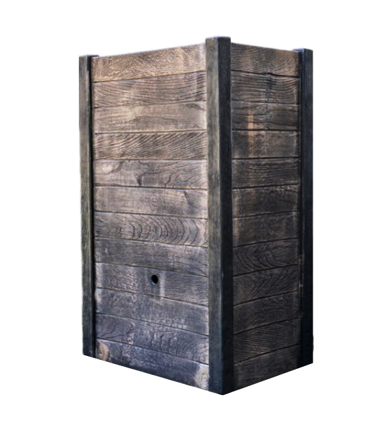 Zbiornik na wodę deszczową, deszczówkę naziemny, przyścienny z donicą RAIN BOX 80L drewno.png