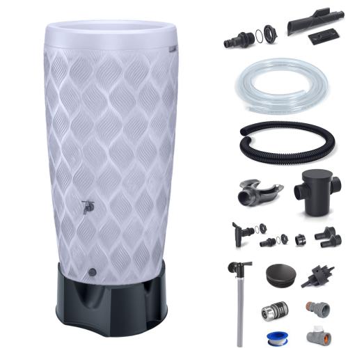 Zbiornik na deszczówkę Flow 240l przyłącza i podstawa | Platyna