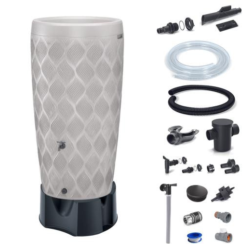 Zbiornik na deszczówkę Flow 240l przyłącza i podstawa - Jasnoszary