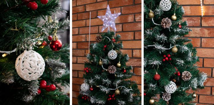 Choinka na pniu sztuczna, udekorowana, 160cm