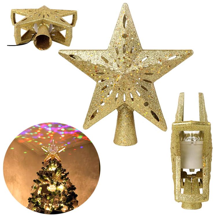 Czubek na choinkę gwiazda złota, z projektorem