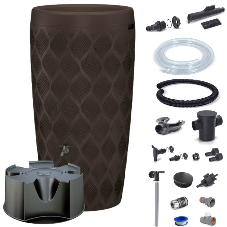 Zbiornik na wodę deszczową Flow 240 l z przyłączami i podstawą, ciemny brąz