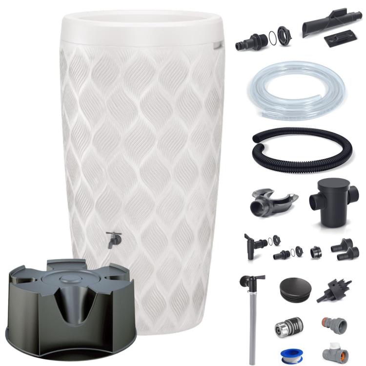 Zbiornik na wodę deszczową Flow 240 l z przyłączami i podstawą, biały