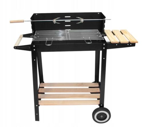 Grill ogrodowy 2 półki rożen kółka regulacja ruszt