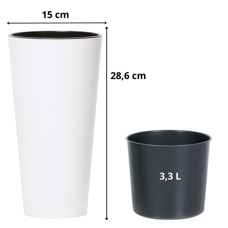 Doniczka Tubus Slim DTUS150 – biała z wkładem, widok detalu, wersja 15 cm