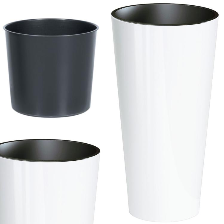 Doniczka DTUS150S Tubus Slim Shine – biała z połyskiem, prezentacja rozmiaru 15x28 cm