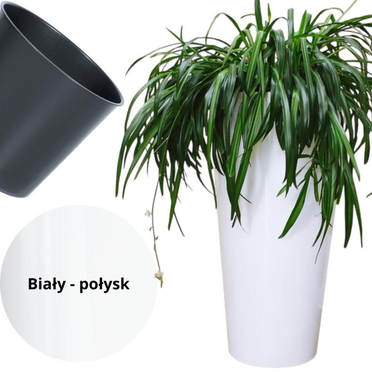 Doniczka biała z połyskiem DTUS150S – widok od góry z wkładem