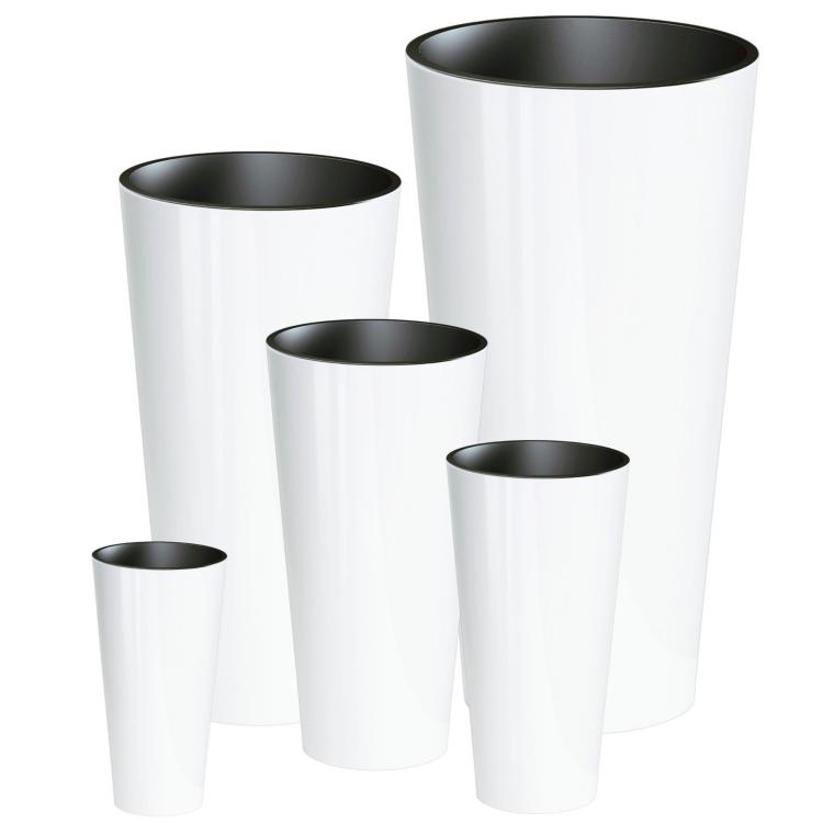 Doniczka Tubus Slim Shine DTUS150S – komplet doniczek białych z połyskiem z wkładami