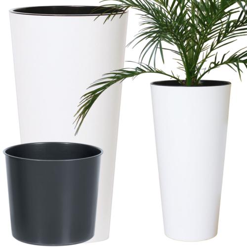 Doniczki Tubus Slim DTUS200 – zestaw doniczek białych i czarnych, ujęcie studyjne