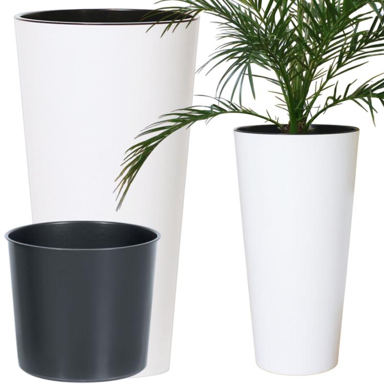 Doniczki Tubus Slim DTUS200 – zestaw doniczek białych i czarnych, ujęcie studyjne