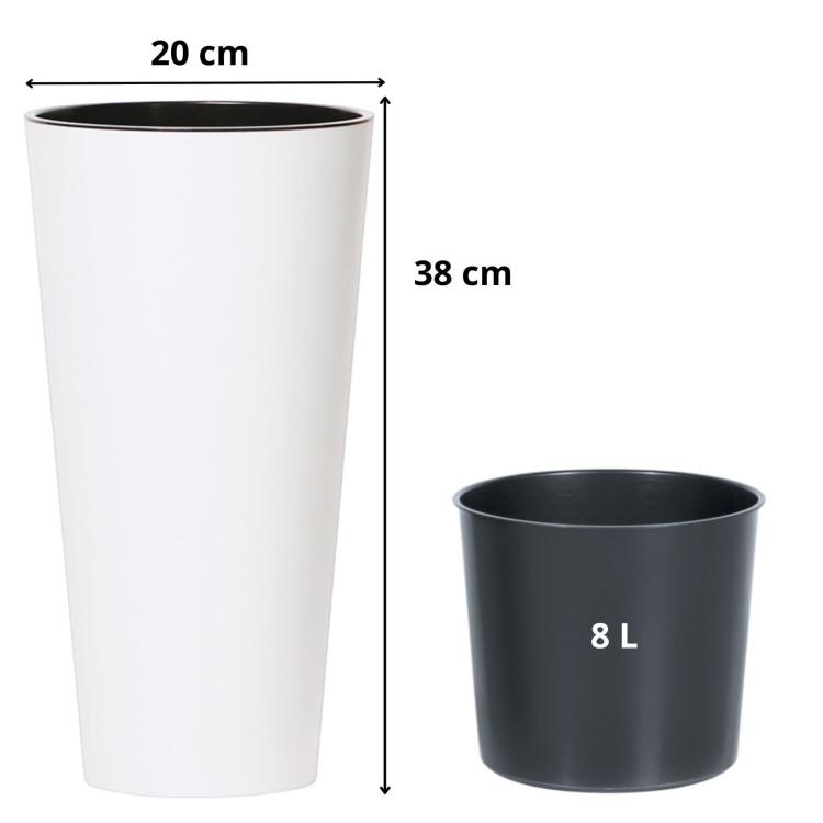 Doniczki Tubus Slim DTUS200 – widok z przodu, zestaw dwóch doniczek 20 cm, biała i czarna