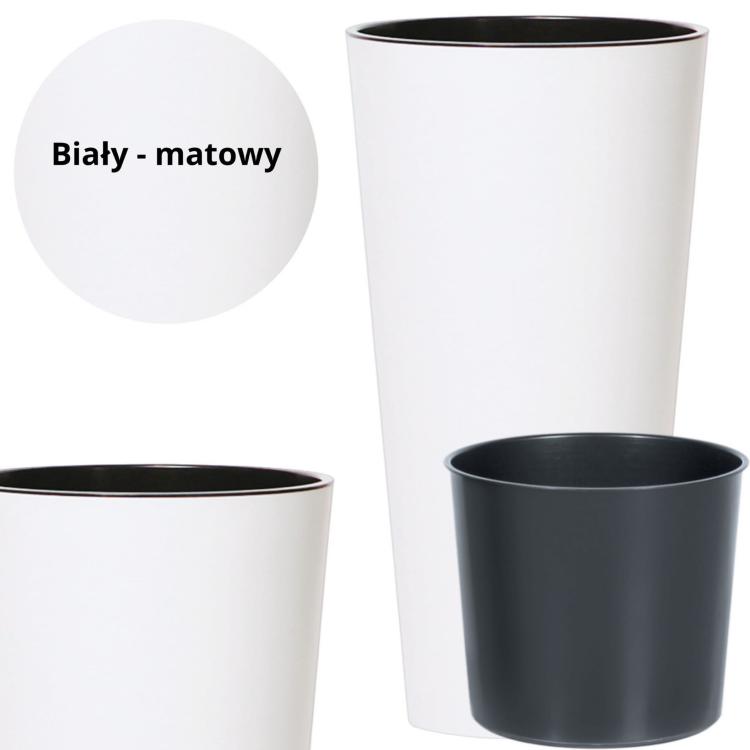 Doniczki Tubus Slim DTUS200 – widok na osłonki i wkłady wewnętrzne, kolory białe i czarne