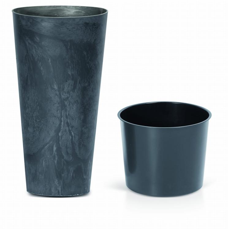 Doniczka Effect Tubus DTUS250E – doniczka z wkładem, imitacja betonu antracyt, widok na zestaw